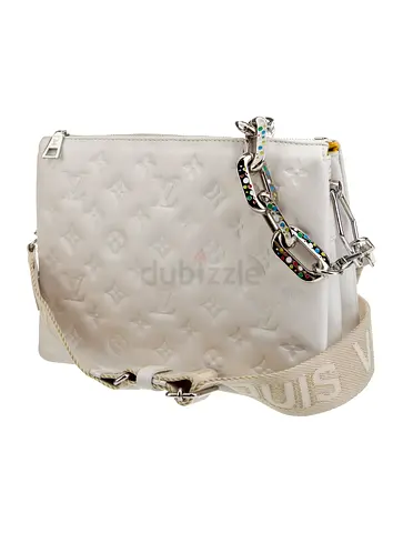CERTIFIED AUTHENTIC LOUIS VUITTON x YK White Monogram Embossed Puffy Lambskin Coussin PM handbag