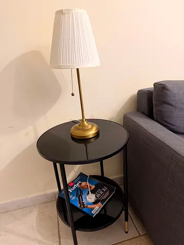 Small Round Side Table with Lower Shelf - Black