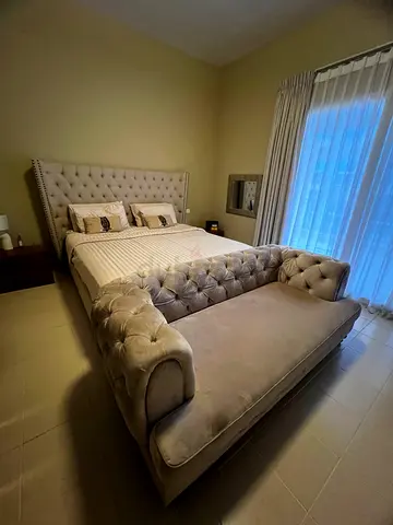 Tufted King Size Bed with Upholstered Headboard and Footboard - Light Beige 180x200cm