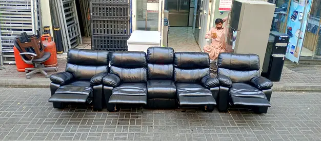 Black 5-Seater Recliner Sofa Set - Leatherette, Good Working Condition