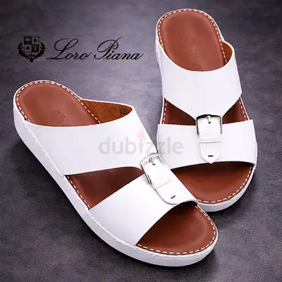 Loro Piana  White Leather Master Copy Slide Sandals with Buckle -