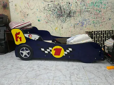 Free Kids Race Car Bed with mattress- Single Toddler Bed in Blue