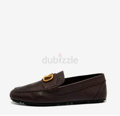 Original Valentino Dark Brown Leather VLogo Signature Loafers Size 44
