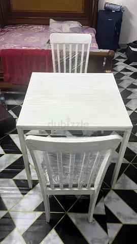 White Square Dining Table with Two Chairs Set