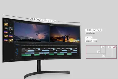 LG 38WN75C-B is a 38-inch curved Ultrawide monitor featuring a UW-QHD+ (3840 x 1600) IPS panel and a