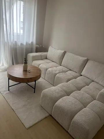 Modern Cream L-Shaped Tufted Sofa