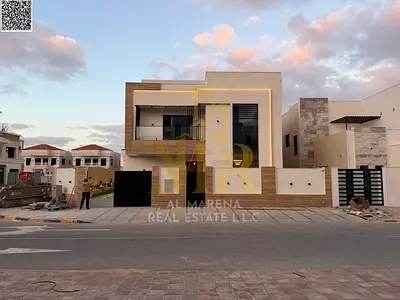 Luxury corner villa for sale in Al Zahia, Ajman | Two floors + roof | Land area 4,050 sq ft | Built