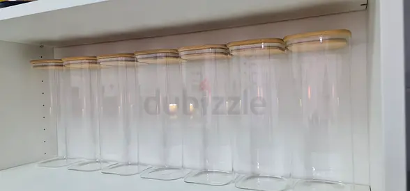 Set of 7 Glass Kitchen Storage Jars with Wooden Lids