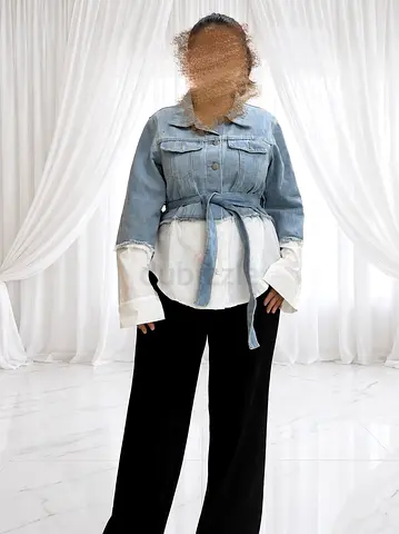 Denim Tie-Waist Jacket Shirt one Size