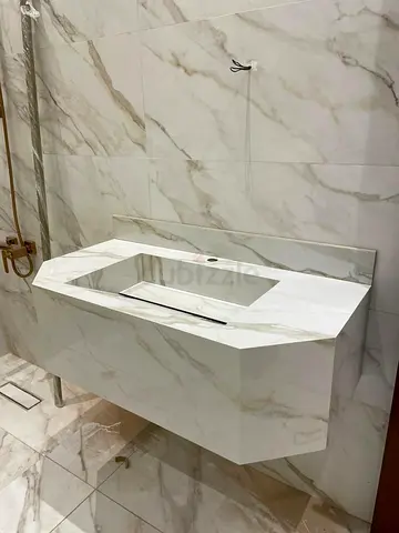 Modern Floating Wash Basin Countertop Vanity – Custom Made Marble Effect Bathroom