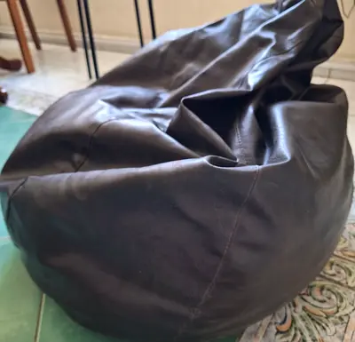 Dark Brown Leather Bean Bag Chair - Comfortable Lounger