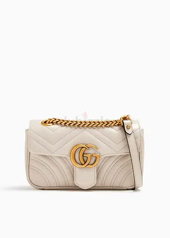 Gucci Cream Quilted Leather Shoulder Bag with Gold Chain Strap