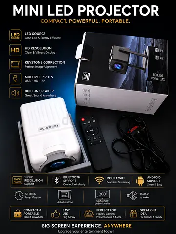 Portable Smart Projector 1080P Support With WiFi  Bluetooth brand new