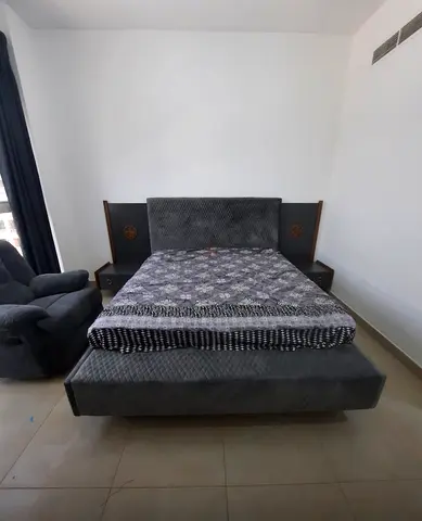 Gray Velvet King Size Bed Set with under storage and Integrated Nightstands