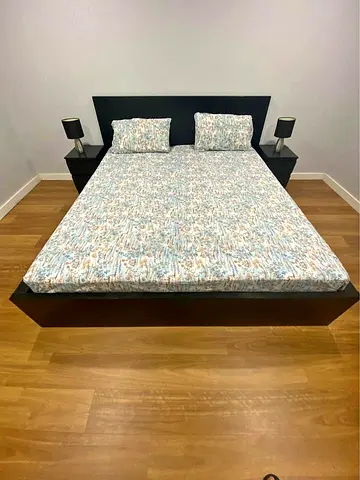 Ikea King Black Malm bed frame with Ikea King mattress