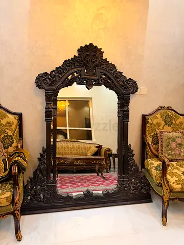 Large Ornate Carved Wooden Floor Mirror - Antique Style