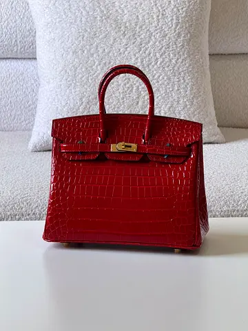 Hermes’s Red Croc-Embossed Structured Handbag with Top Handles