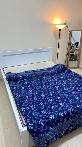 Bed set- including wadrobe , bed frame with mattress , side table, big black lamp