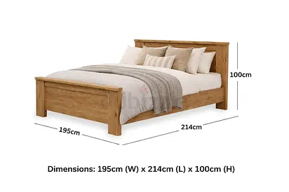 Solid Wood Double Bed Frame - 195 x 214cm, Natural Finish