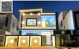Luxury villa for annual rent in Al Yasmeen, Ajman, featuring 6 bedrooms, a spacious living room, maj