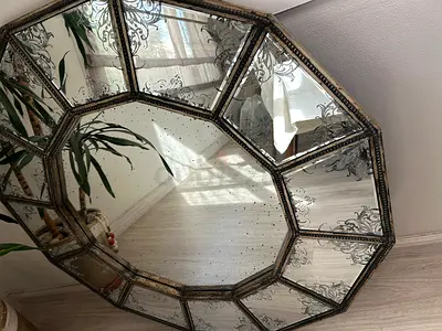 Large Decorative Octagonal Wall Mirror with Etched Panels