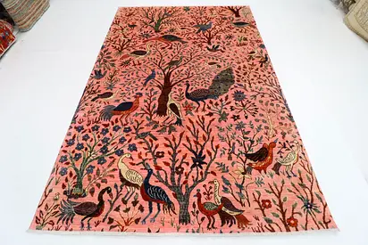 1.9 x 2.7 | 6x9 | rose pink Bird and Tree Design hand knotted carpet rug Afghan cool living room rug
