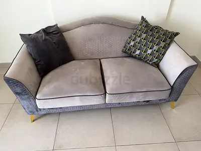 Modern Grey Velvet 2-seater sofa with Gold Legs -Good Condition