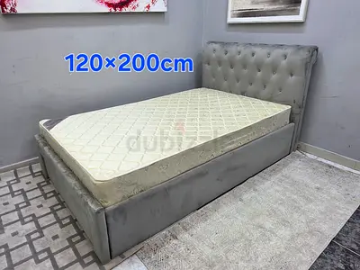 Grey Tufted Single Bed Frame with Storage (120x200cm) including Mattress