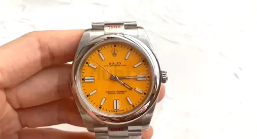 Rolex Oyster Perpetual style stainless steel super master copy watch with yellow dial