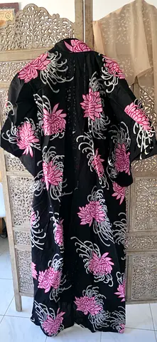 Kimono, cotton - brand new with Pink Floral Embroidery