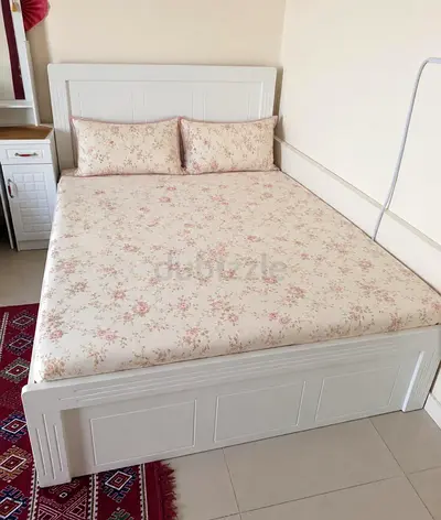 White Wooden Bed Frame with Headboard