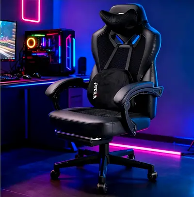 Vigosit Ergonomic Gaming/Office Chair with Footrest and Lumbar Support - Black. AED 1,050 Only. NEW.