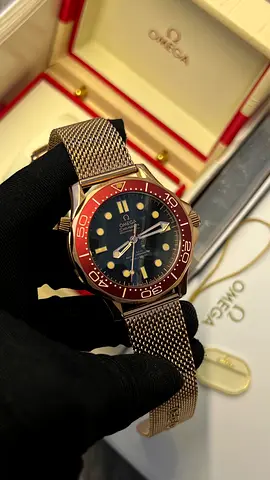 Omega Seamaster Diver 300M Super Master Copy watch with Burgundy Bezel on Mesh Bracelet