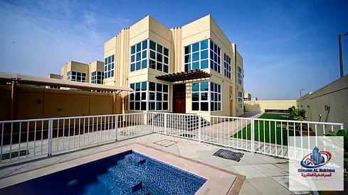 Largest villa in Al Barashi with 4 master bedrooms, built-in wardrobes, private swimming pool, up to 12 payments, and private parking.