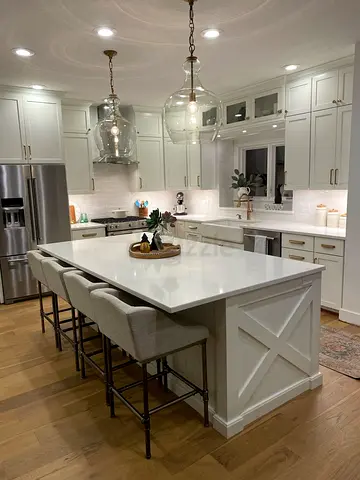 White Kitchen Island Seating - Spacious Quartz Top