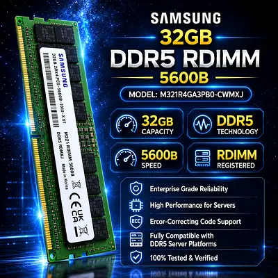 Samsung 32GB DDR5 5600B ECC RDIMM RAM (R-DIMM) - Brand New Server dismantled