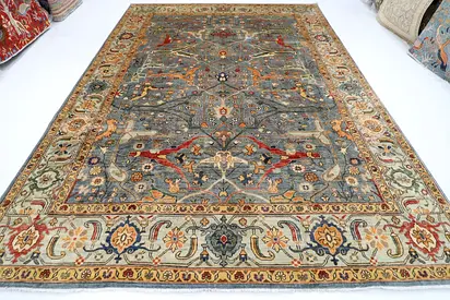 2.7x3.7 | 9x12 Blue and Gold Large Area hand knotted rug carpet Afghan cool carpet office rug