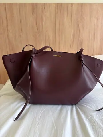 Charles  Keith Large Burgundy Leather Tote Bag