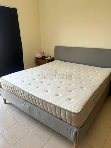 Ikea king size upholstered bed frame with mattress - good condition VATNESTROM