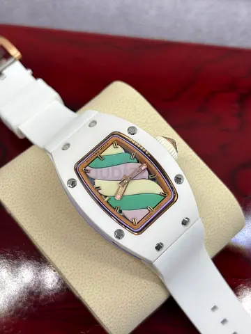 Richer mill White ladies sport watch with multicolor pastel dial, ceramic-like case