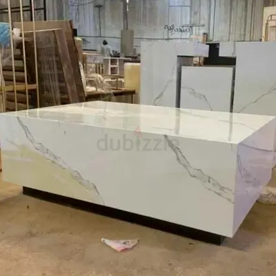 Contemporary Nested Coffee Table with Marble Finish and Walnut Wood Detail
