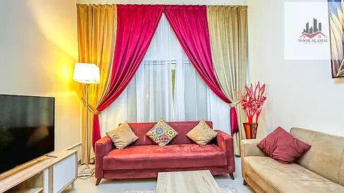 Dubai Mirdif, opposite City Centre Mirdif. 3 bedrooms, living room, and 4 bathrooms. First occupancy. Fully furnished with hotel-style furniture,