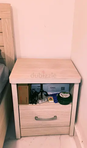 Light Wood bedand Bedside Table with Drawer - smart TV 50 Inc, electric cooker 50*50,washd Condition