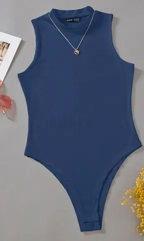 Navy Sleeveless Ribbed Bodysuit - Size S, Gently Used