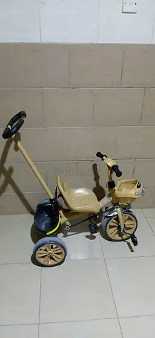 Kids 3-Wheel Tricycle with Push Handle — Beige, Good Condition