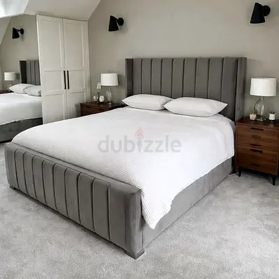 Grey Velvet King Size Bed