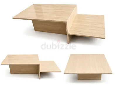 Modern Low Marble Coffee Table with Side Slide Shelf