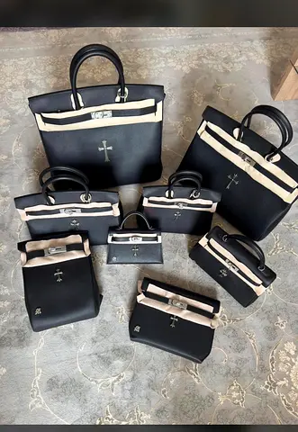 Set of black Hermes x chrome hearts leather handbags
