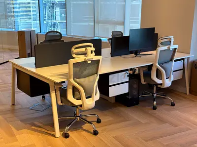 Modern Office Workstation / Bench Desk Set with Ergonomic Chairs – Workspace Brand