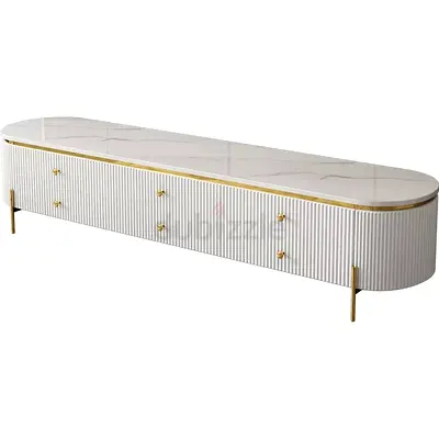 Long White Marble-Top TV Console / Entertainment Unit tv table brand new for Sale free home dlivery
